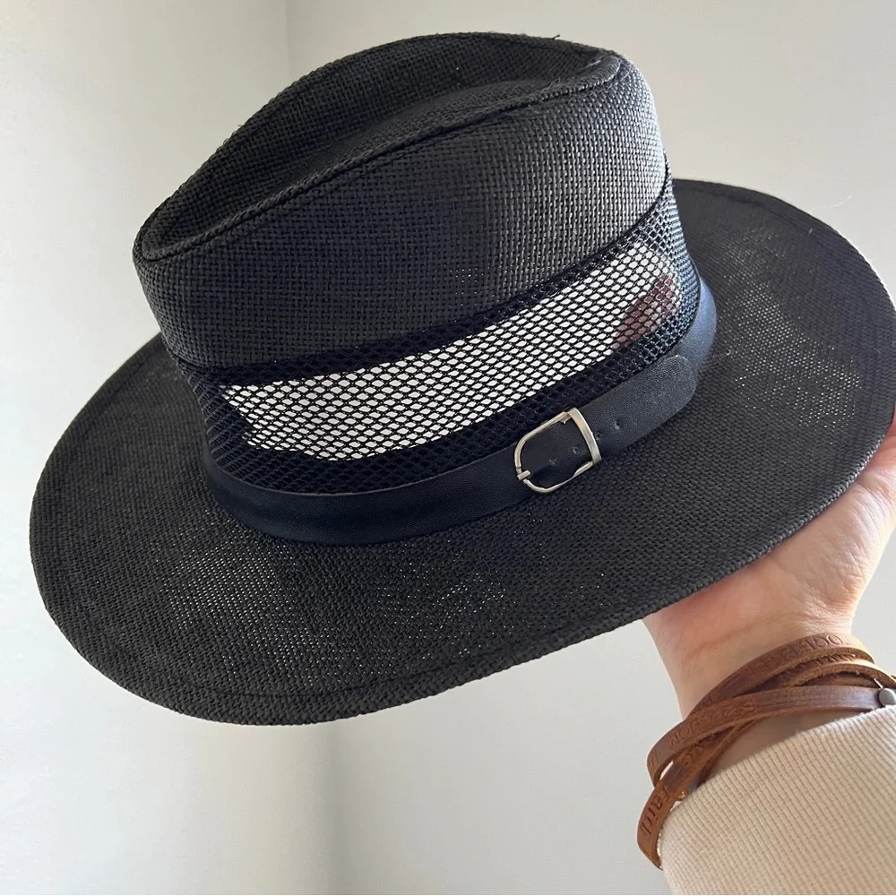 Womens Fedora Straw & Mesh Sun Hat